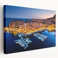 Large canvas print of a European Monaco scenery in vibrant blues and greens, ideal for kitchen wall art.
