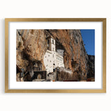 Abstract art print of a Montenegro landscape in muted earth tones on a framed canvas, suitable for dining room decor.
