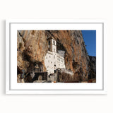 Textured abstract art print of a European Montenegro scenery in muted earth tones, framed with a white mat.