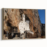 Vintage poster art of Montenegro landscape on framed canvas, featuring black and gold tones, ideal for bedroom wall decor.