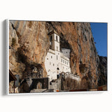 Vintage poster art of a scenic Montenegro landscape on a framed canvas, featuring vibrant colors.