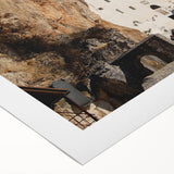 Art deco poster of Montenegro scenery in pastel shades on rolled canvas, suitable for dining room wall art.