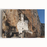 Black and white photo of Montenegro scenery on stretched canvas, ideal for kitchen wall art or bedroom decor.