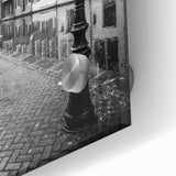 Large abstract wall art of Amsterdam scenery in mid-century modernist style on acrylic glass, ideal for dining room decor.