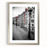 Extra large abstract art print of Amsterdam scenery in silver frame, ideal for living room decor.