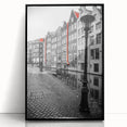 Large abstract wall art of Amsterdam scenery in muted gray tones on a framed acrylic, suitable for modern living room decor.