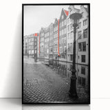 Large abstract wall art of Amsterdam scenery in muted gray tones on a framed acrylic, suitable for modern living room decor.