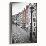 Framed canvas landscape art painting featuring a vintage Amsterdam scene in colorful hues, ideal for living room decor.