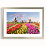 Extra large abstract art print featuring a textured European scenery in muted earth tones, framed in silver.