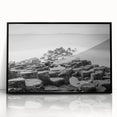 Large abstract wall art depicting a Northern Ireland landscape in muted green and blue tones, framed in black acrylic.
