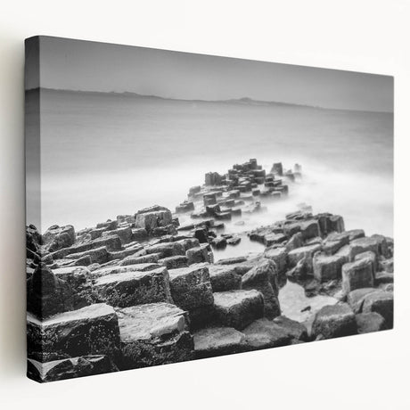 Northern Ireland landscape on large stretched canvas, showcasing muted green and blue tones, ideal for kitchen wall art.