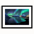 Extra large abstract art print of a vibrant, textured Norwegian landscape in bold colors, framed in black.