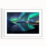 Textured abstract art print depicting a Norwegian landscape in muted earth tones, framed with a white mat.