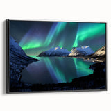Black and white landscape art of Norwegian scenery on framed canvas, ideal for bedroom ambiance.