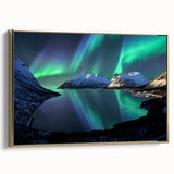 Framed canvas depicting a vintage-style Norwegian landscape in muted earth tones, ideal for bedroom wall art.