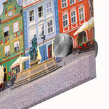 Large abstract wall art featuring geometric shapes in muted earth tones on acrylic glass, suitable for dining room ambiance.