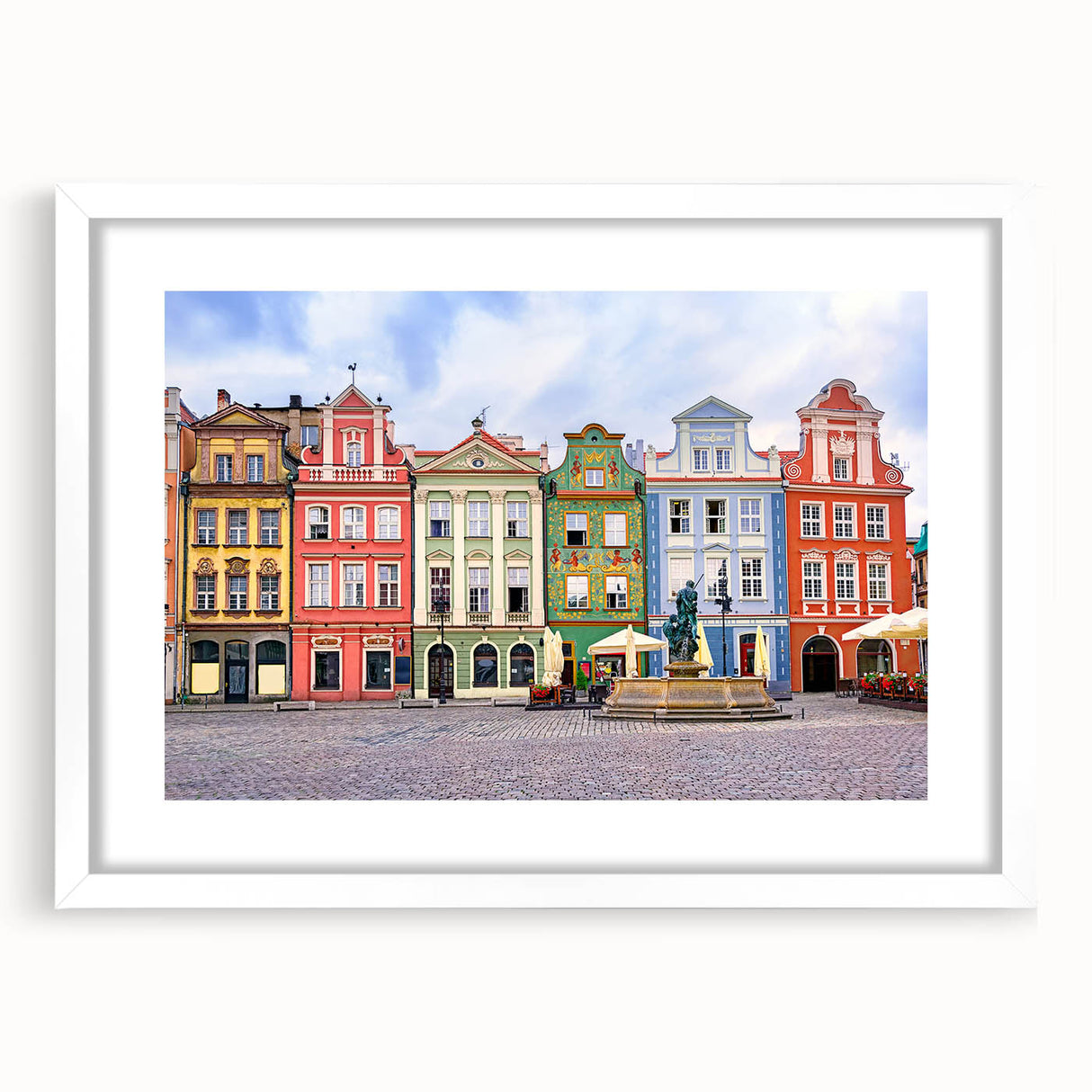 Textured abstract art print of a European landscape in muted earth tones on a framed white mat, ideal for bedroom art.
