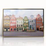 Art Deco poster of a European cityscape in gold and black tones, framed acrylic, ideal for modern art wall decor.