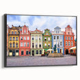 Black and white framed canvas depicting a vintage European landscape, ideal for bedroom wall art.