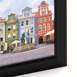 Black wall art featuring a textured, colorful European scenery on an extra large framed canvas, ideal for living room decor.