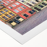 Art deco poster of a vintage European cityscape in muted sepia tones, printed on rolled canvas.