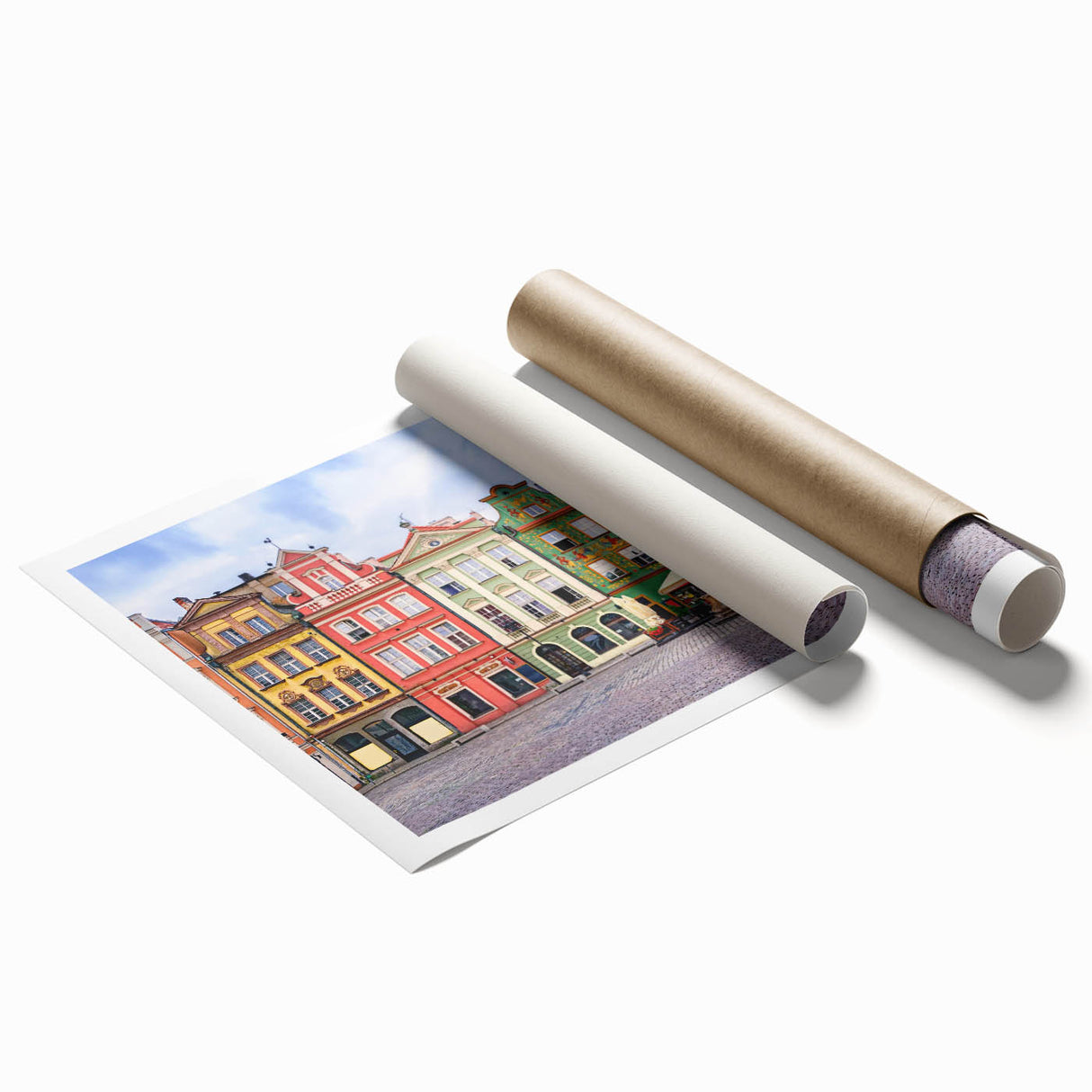 Extra large rolled print featuring a serene Polish landscape with soft floral elements, ideal for classy bathroom wall art.