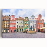 Black and white stretched canvas featuring a panoramic view of a European cityscape, ideal for kitchen wall art.