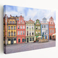 Panoramic view of a European cityscape in muted gray and blue tones on a large stretched canvas.