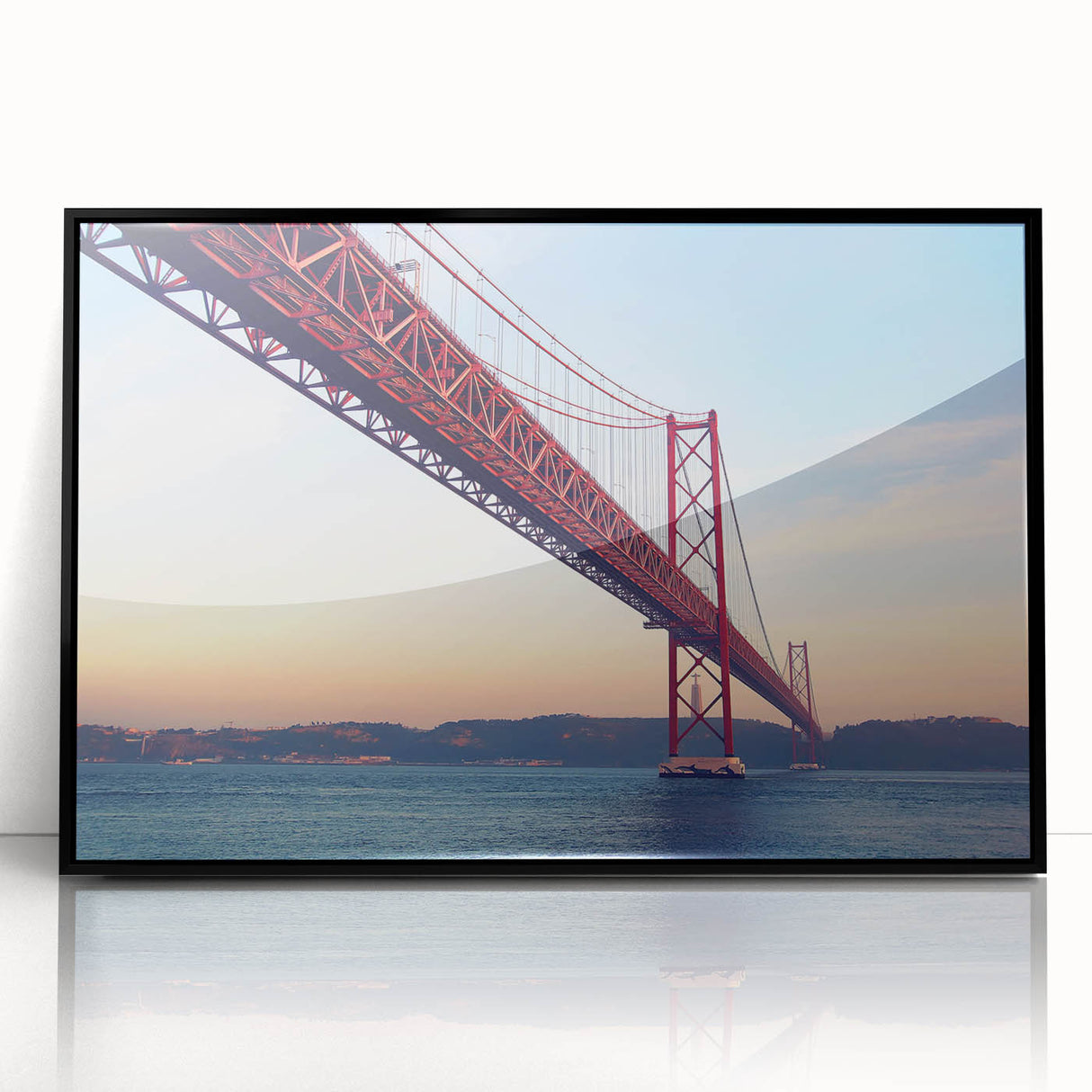 Large abstract wall art depicting the Lisbon skyline in muted earth tones on a framed acrylic.