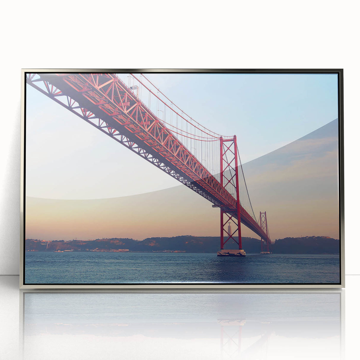 Acrylic print of Lisbon scenery with muted earth tones in a mid-century modernist style, suitable for modern art wall decor.