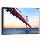 Black and white framed canvas of Lisbon landscape, ideal for bedroom wall art in a vintage poster style.