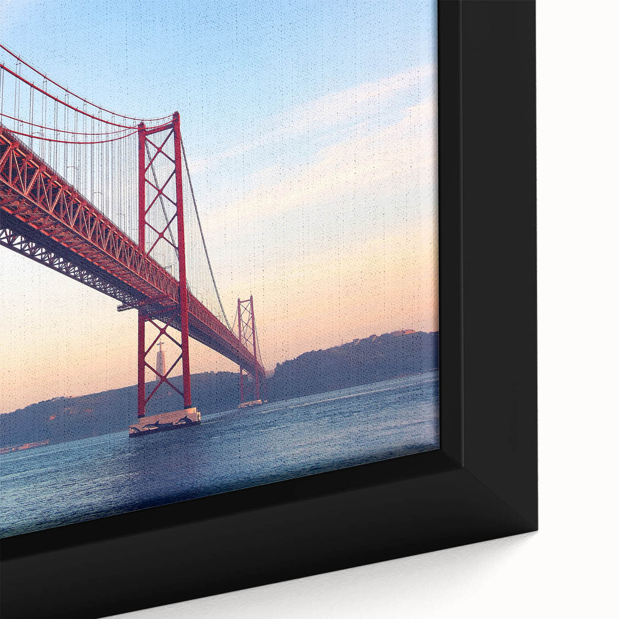 Extra large framed canvas depicting a textured Lisbon scenery in black with colorful accents, ideal for living room decor.