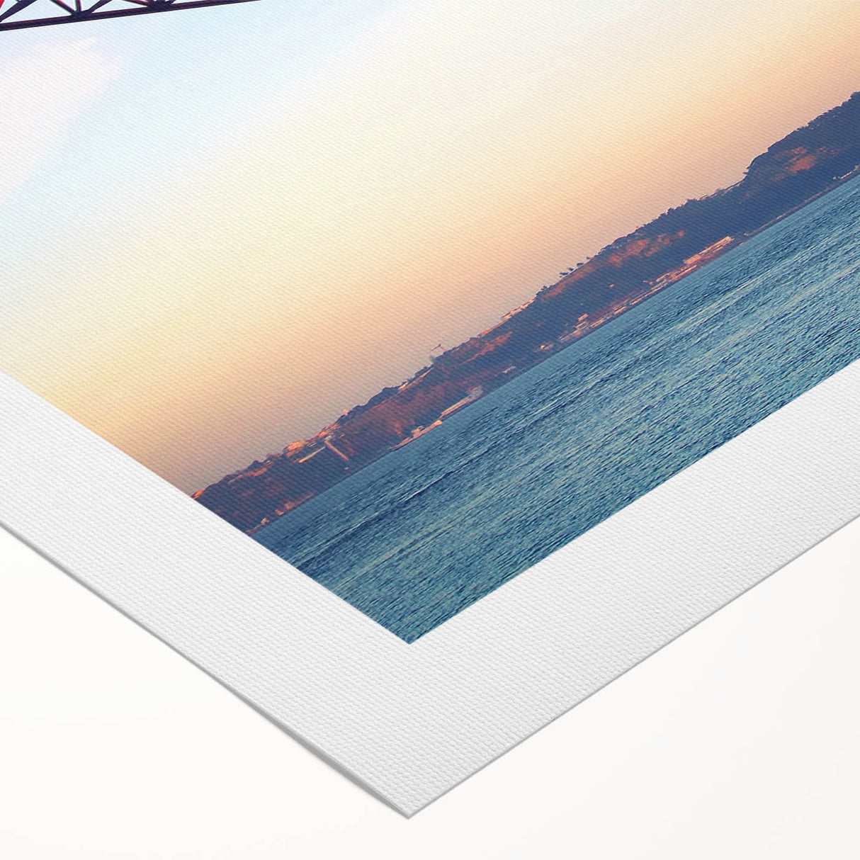 Art deco poster of Lisbon scenery in muted earth tones on rolled canvas, suitable for dining room wall art.