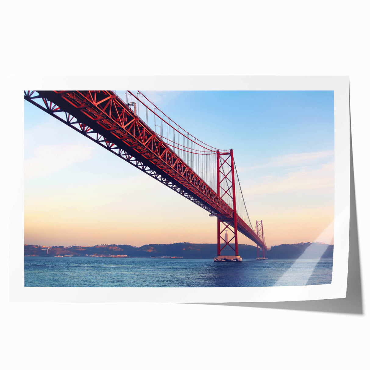 Rolled print of Lisbon scenery with soft pastel shades, ideal for art wall dining room.