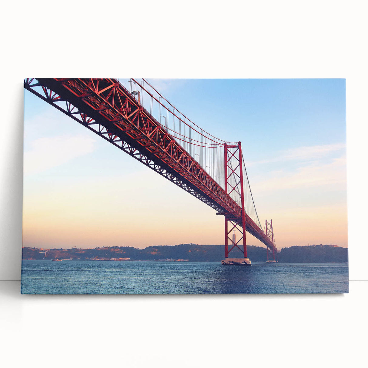 Black and white stretched canvas of Lisbon scenery, ideal for kitchen wall art.