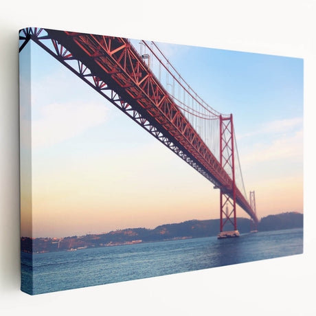 Large canvas print depicting the Lisbon skyline in muted earth tones, ideal for kitchen wall art.