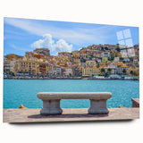Large abstract wall art of Porto scenery in muted tones on acrylic glass, ideal for bedroom or dining room decor.