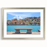 Extra large abstract art print of Porto scenery in textured silver frame, ideal for living room decor.