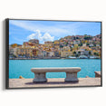 Black and white framed canvas of Porto landscape, in vintage poster style, ideal for bedroom wall decor.