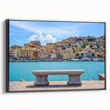 Black and white framed canvas of Porto landscape, in vintage poster style, ideal for bedroom wall decor.