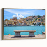Framed canvas of a vintage-style Porto landscape in black and gold tones, ideal for bedroom wall art.