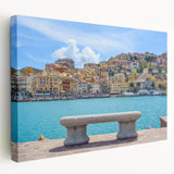 Porto, Portugal cityscape on large stretched canvas with vibrant blue and terracotta tones, suitable for kitchen wall art.