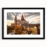 Extra large abstract art print of a colorful, textured European scenery on a black framed canvas.