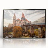 Large art print of a Romanian landscape in muted earth tones on a silver-framed acrylic, ideal for modern art wall decor.
