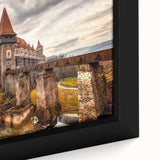 Black wall art featuring a textured, colorful European scenery on a framed canvas, ideal for living room decor.