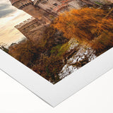 Art deco poster of a Romanian landscape in muted earth tones on rolled canvas, suitable for dining room decor.