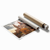 Extra large rolled print of a floral Romanian landscape in soft pastel colors, ideal for classy bathroom wall art.