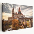 Scenic Romanian landscape on large stretched canvas with vivid green and blue tones, suitable for kitchen wall art.