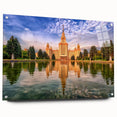 Acrylic print of Moscow skyline in muted gray and blue tones, ideal for dining room art.