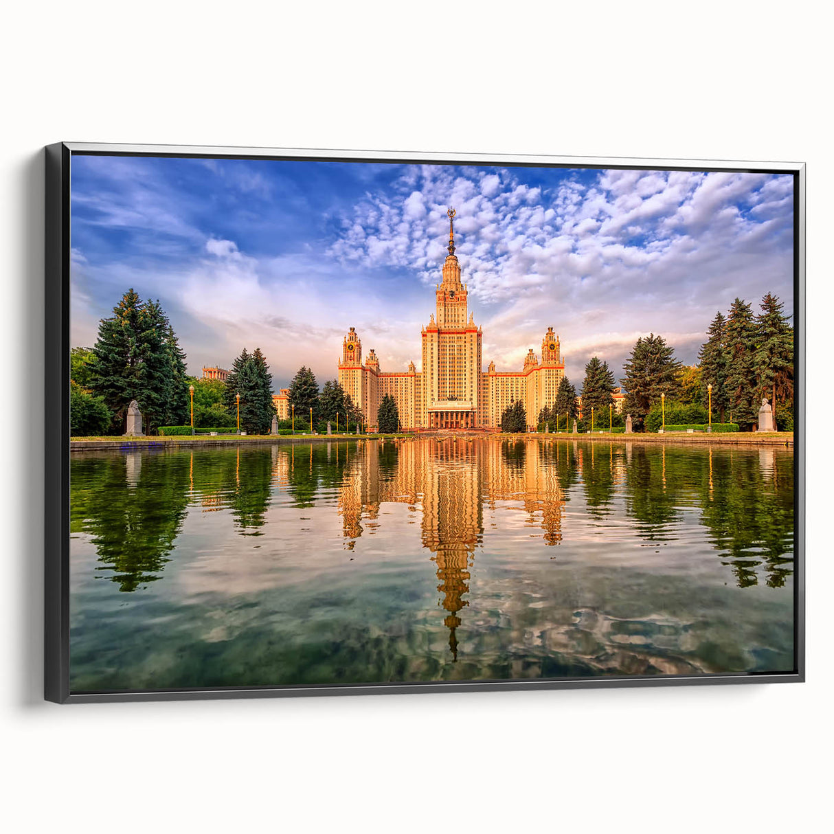 Black and white framed canvas of Moscow landscape, ideal for bedroom wall art.